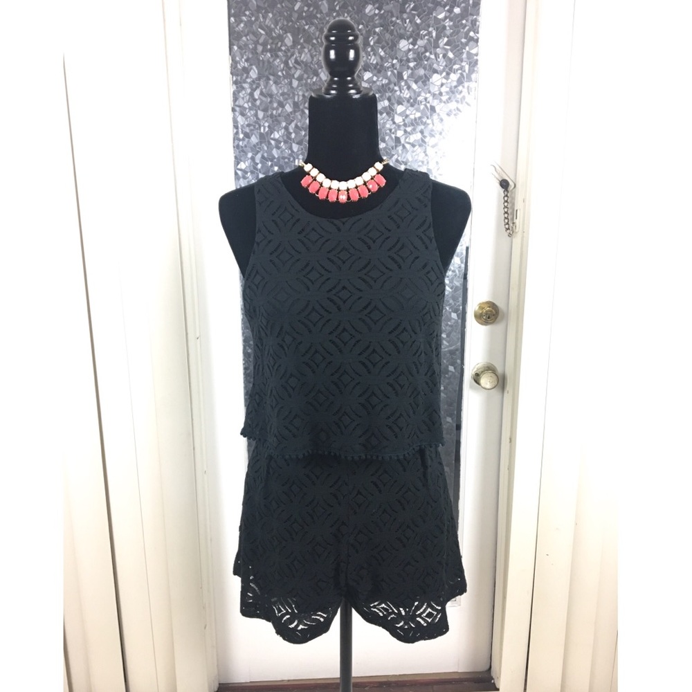 Lush Black Lace Knit Romper Size M
